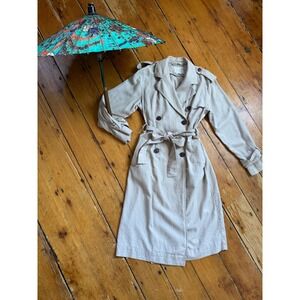 Trench‎ Coat Belted Lightweight Linen Blend Jacket Sz XS